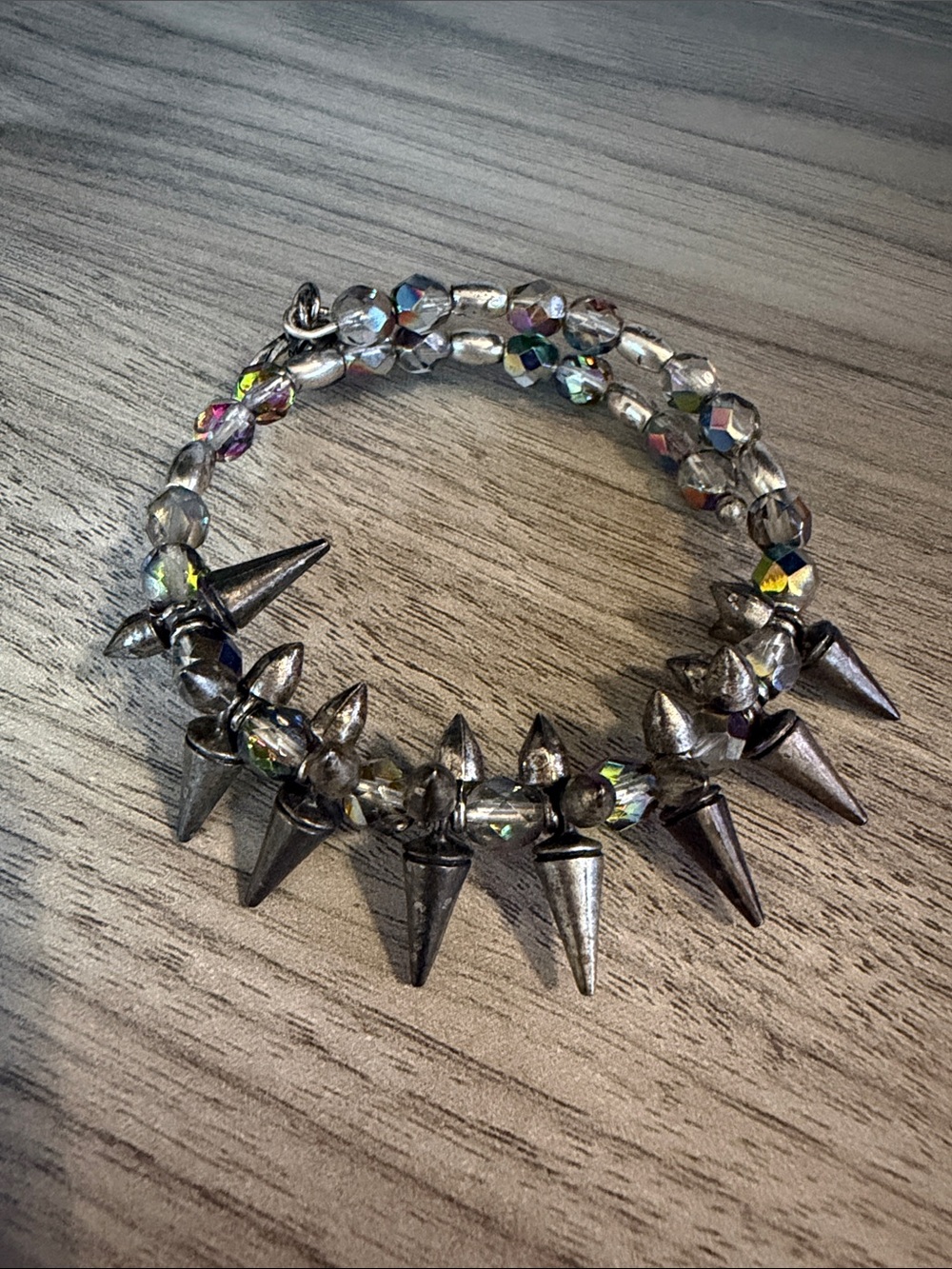 Alex and Ani Silver Spike and Iridescent Bead Bracelet